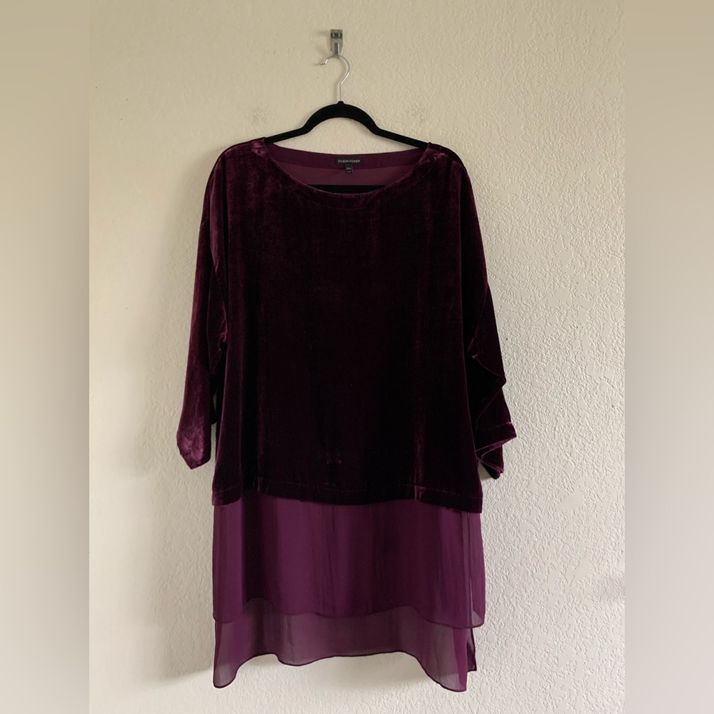 Eileen Fisher Velvet & Chiffon Layered Tunic in Plum